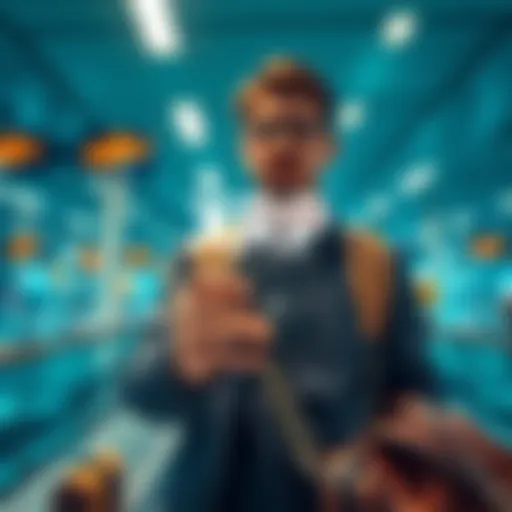 A person at an airport holding a secure XRP wallet with travel essentials around them