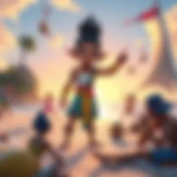 Yakra character appears on a beach background, surrounded by tropical elements and excitement from players.