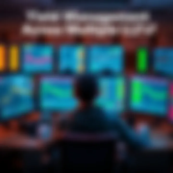 A frustrated person sitting in front of multiple screens, tracking yield management and gas fees on various Layer 2 platforms