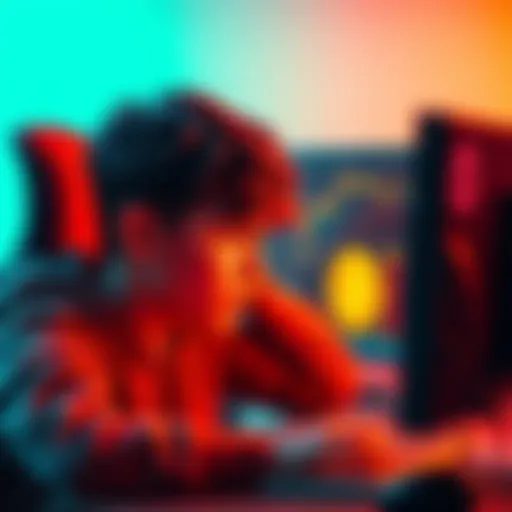 A frustrated teenager looking at a computer screen with Bitcoin prices and bank restrictions, showing the difficulty of buying cryptocurrency