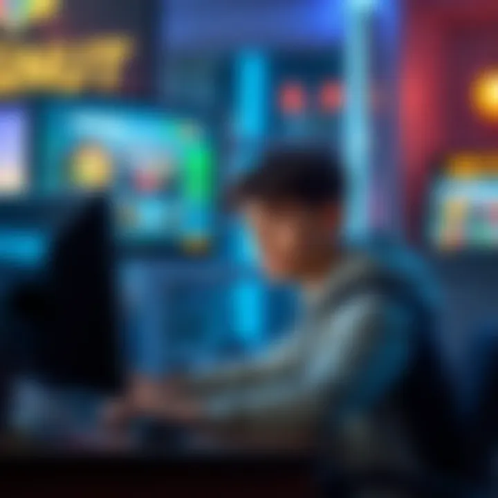A young person sitting at a computer with a thoughtful look, searching for ways to cash out crypto winnings. The screen shows a crypto gambling site.