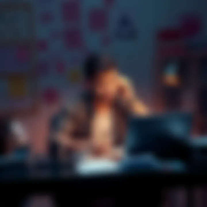 A 20-year-old man sitting at a desk, looking frustrated while using a laptop, surrounded by notes about crypto and ecommerce.