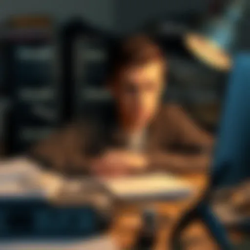A 28-year-old sitting at a cluttered desk, looking exhausted and overwhelmed by work tasks, reflecting the struggle of modern work life