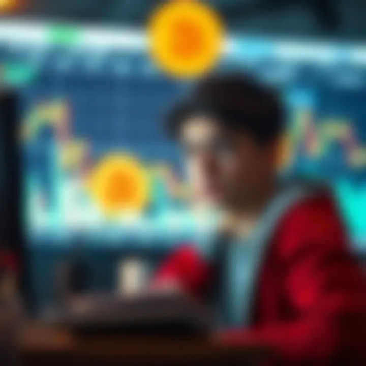 A 19-year-old person looks worried while studying job market trends and AI impact on employment, with a Bitcoin chart visible in the background.