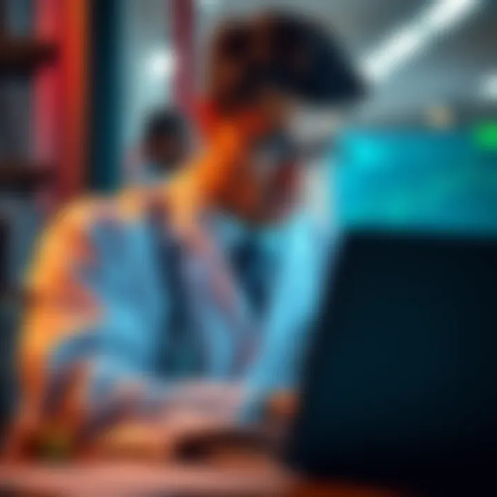 A young doctor looking thoughtful while reviewing financial documents and Bitcoin charts on a laptop, symbolizing investment decisions.