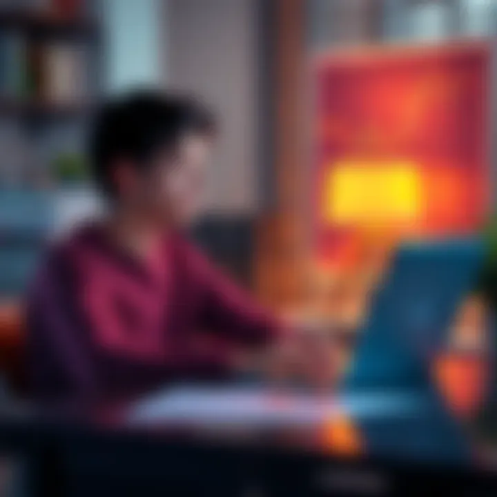 Young Investor Considering Options A young person sitting at a desk with a laptop, looking at charts and investment options, pondering between cryptocurrency and stocks.