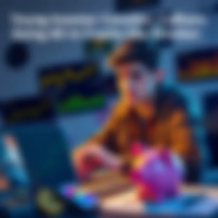 A 22-year-old man looking at cryptocurrency charts on his laptop with a thoughtful expression, surrounded by financial news articles and a piggy bank, contemplating an investment decision