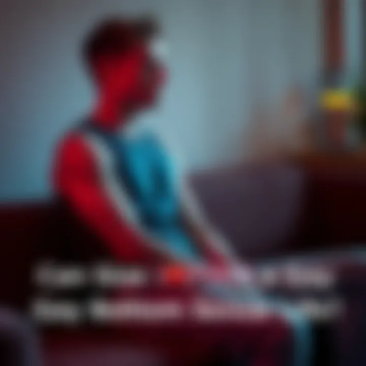 A young gay man sitting on a couch, looking pensive as he considers his feelings about his body and its effect on his sexual relationships.