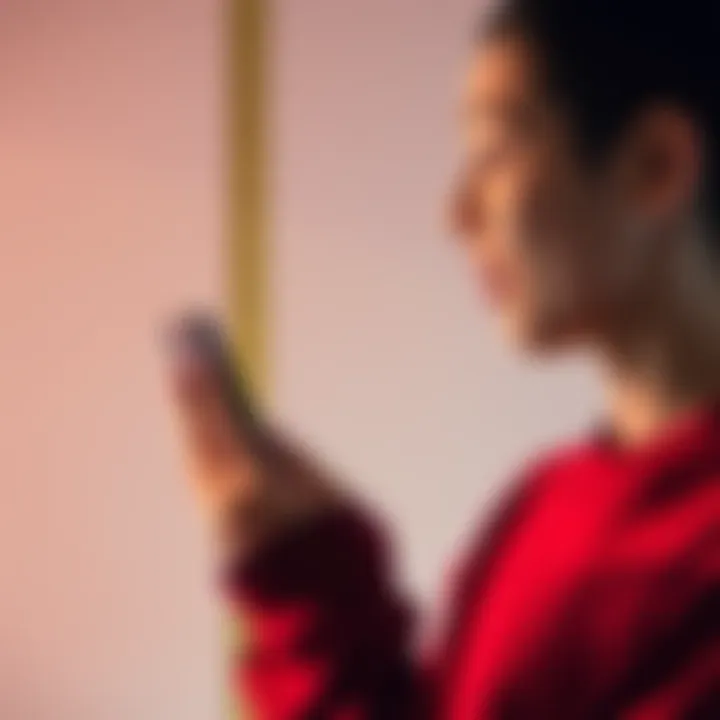 A 20-year-old using a smartphone app to measure their height, looking surprised and amused at the result.