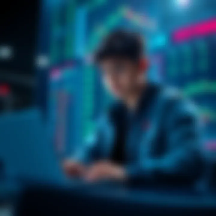 A young trader, age 21, examining cryptocurrency charts on a laptop, reflecting on their growth since age 17.