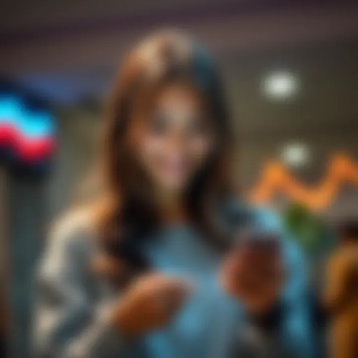 A young woman smiles while checking cryptocurrency prices on her smartphone, showing interest in digital assets like DOT.