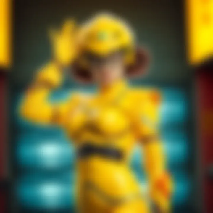 Yuki Yajima dressed as Yellow Four from Bioman, showcasing her heroic pose and vibrant costume, appealing to fans.