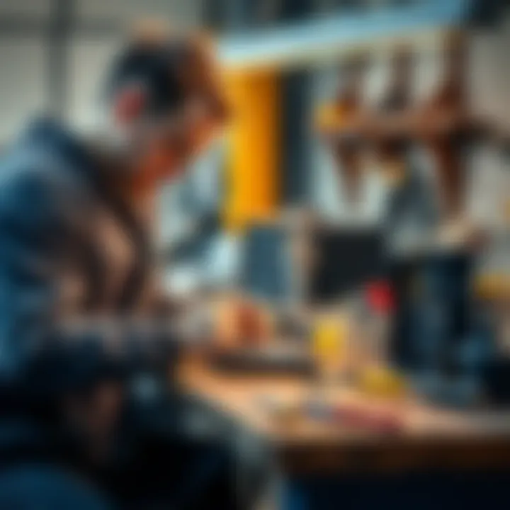 Technician repairing a Z15 device with tools on a workbench