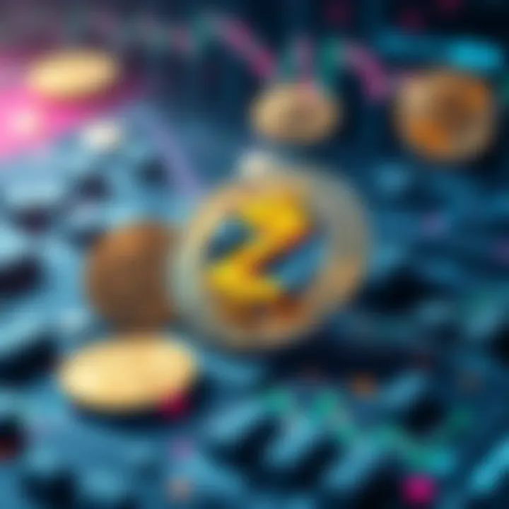 A graphic showing Zcash (ZEC) symbols with Bitcoin whales and market trends