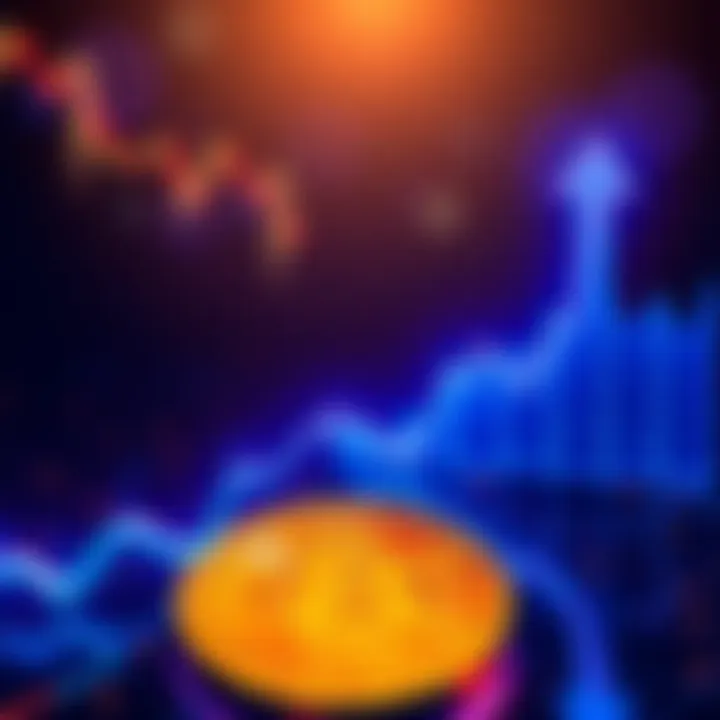 Zcash logo with an upward graph while Bitcoin logo shows a downward trend