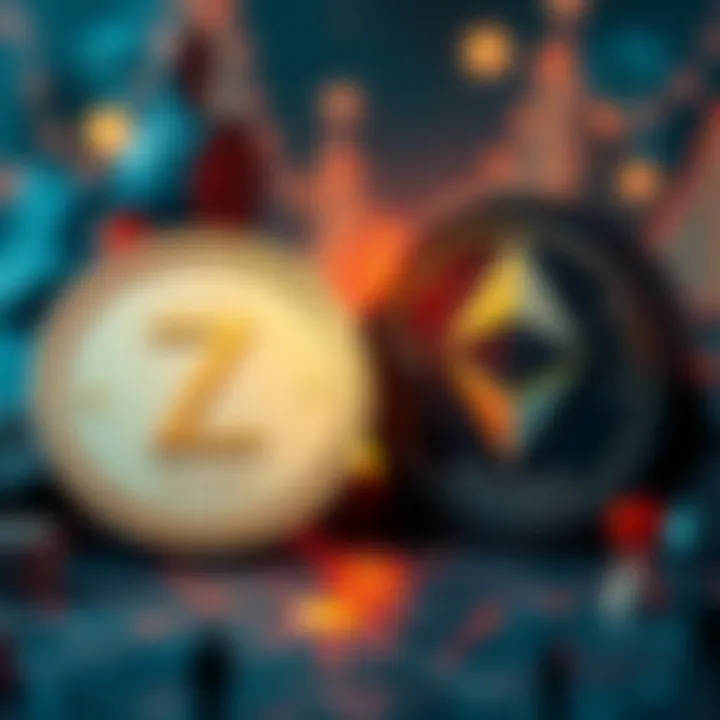 A graphic showing Zcash symbol alongside Monero symbol, highlighting outreach efforts for both cryptocurrencies with visual icons representing growth and engagement.