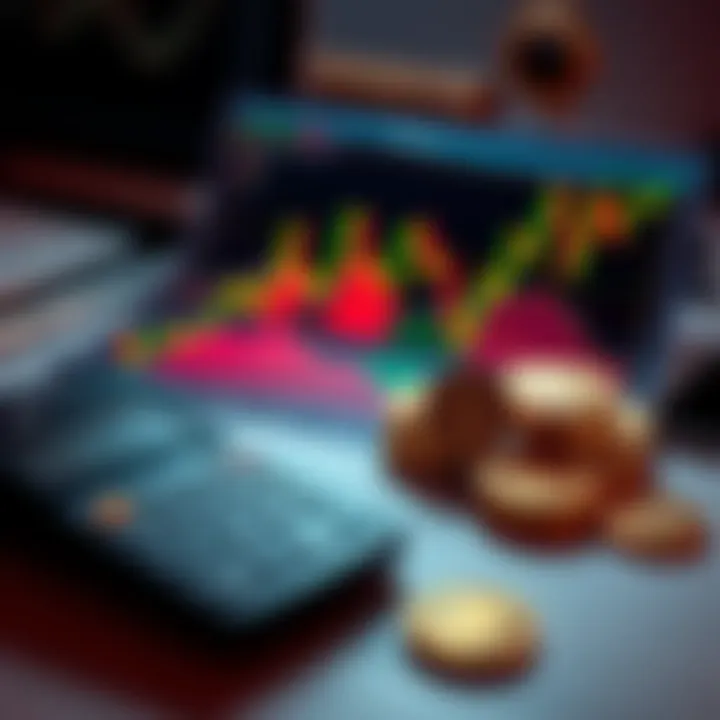 Graph showing ZEC price trends with a calculator and CAD coins on a desk