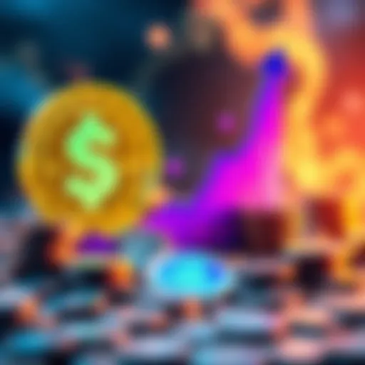 Graph showing the upward trend of ZEC value with a dollar sign and coins around it